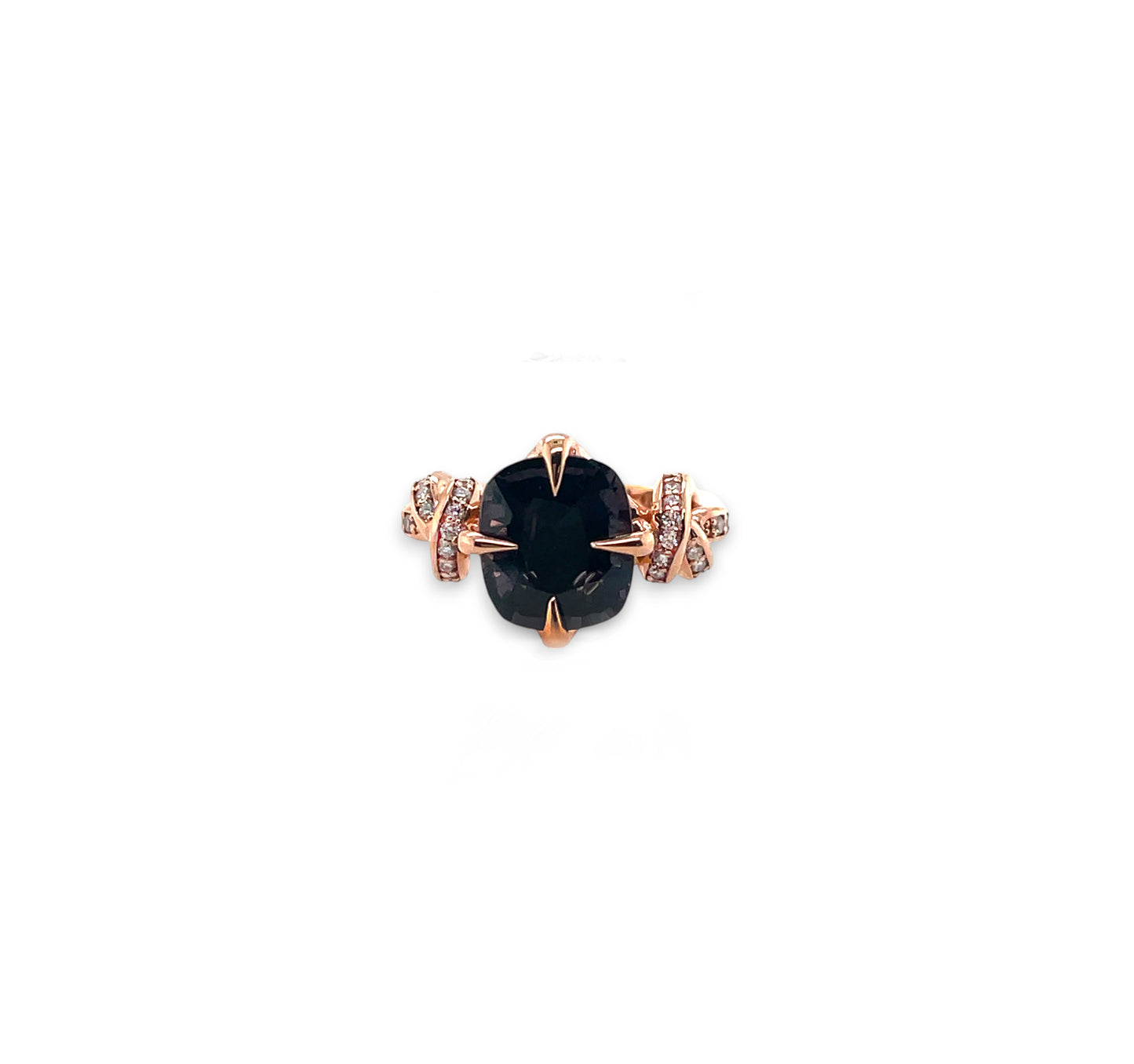 One of a Kind Black Spinel Knot Ring in 18ct Rose Gold with Diamonds