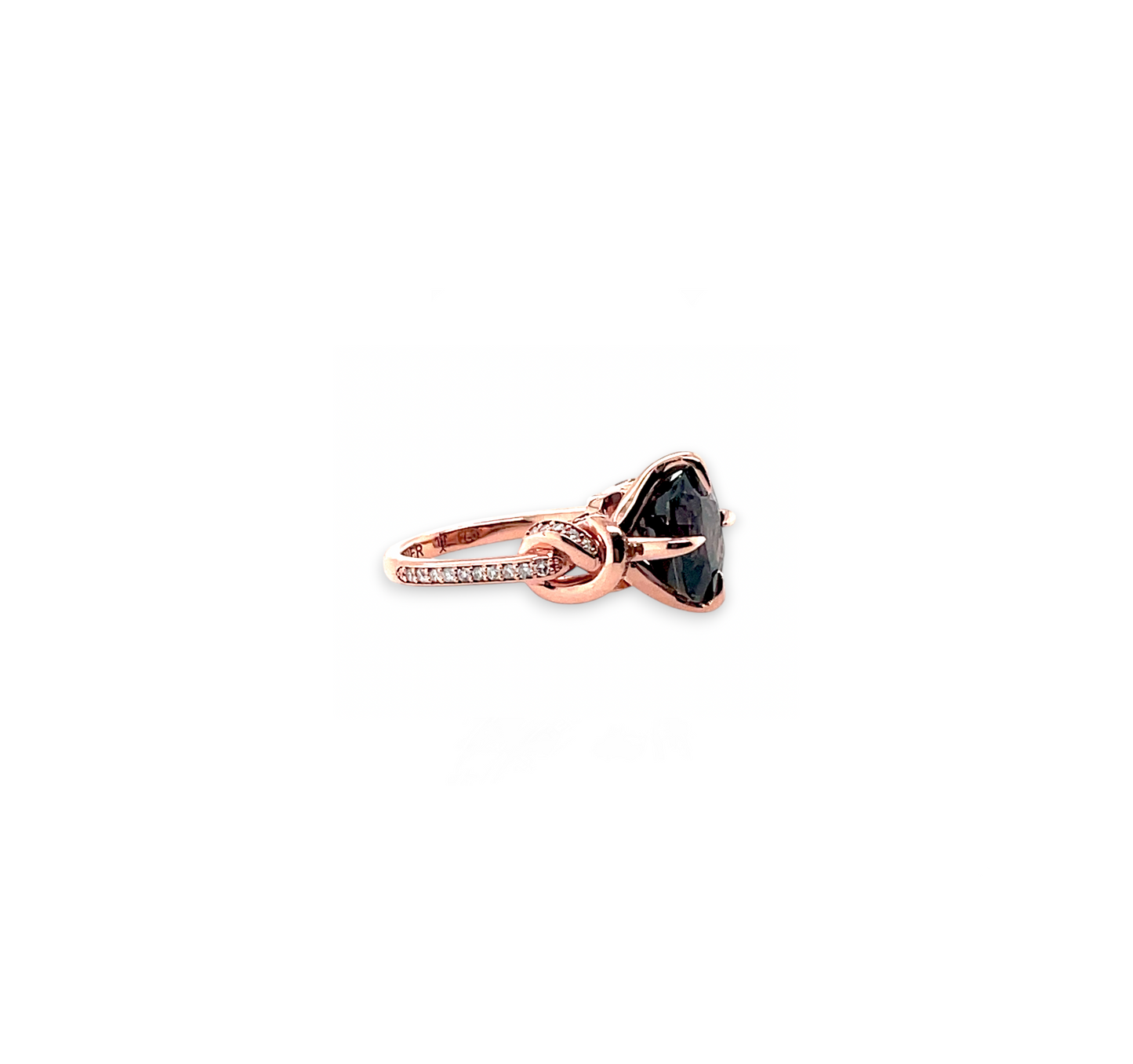One of a Kind Black Spinel Knot Ring in 18ct Rose Gold with Diamonds