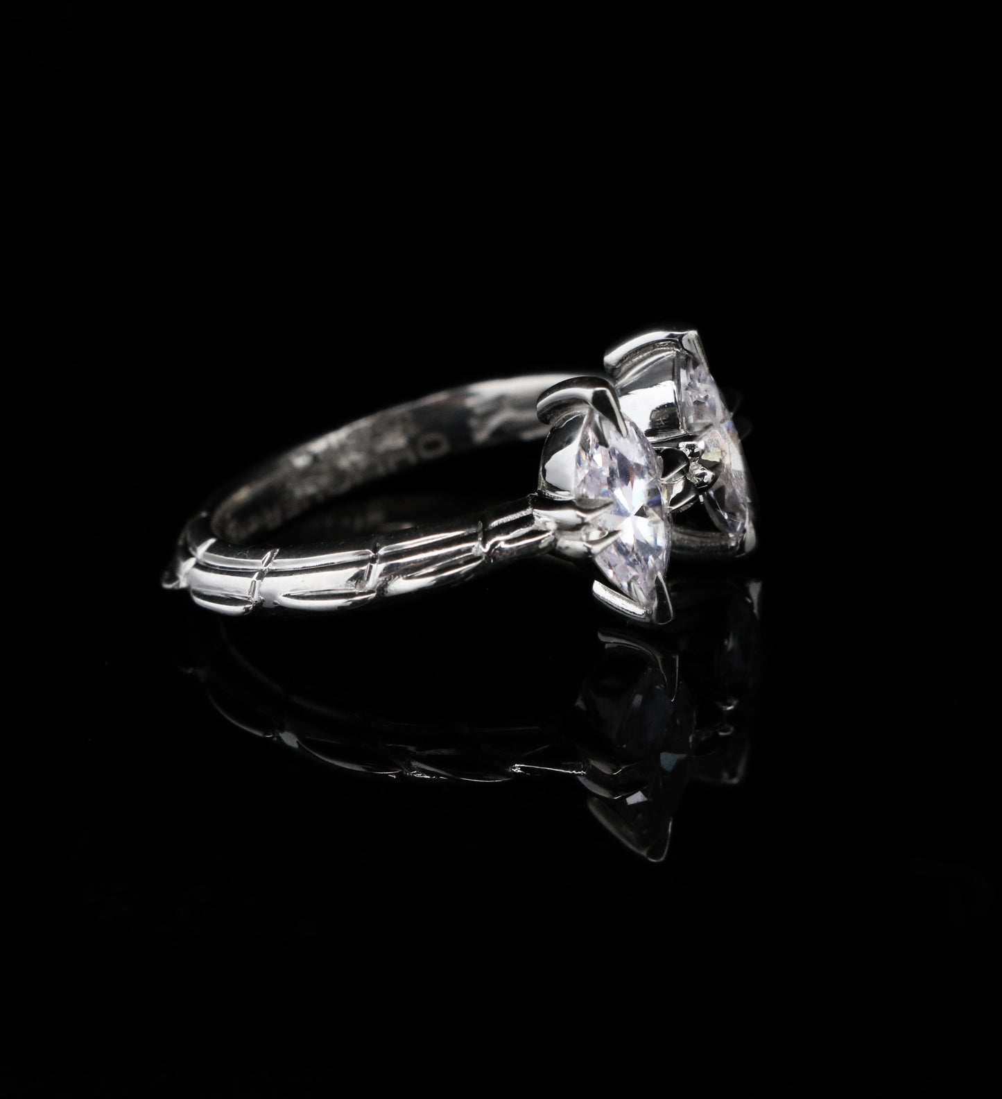 Toi E Moi Croc Tail Ring With Twin Marquis Cut Diamonds in 18ct White Gold