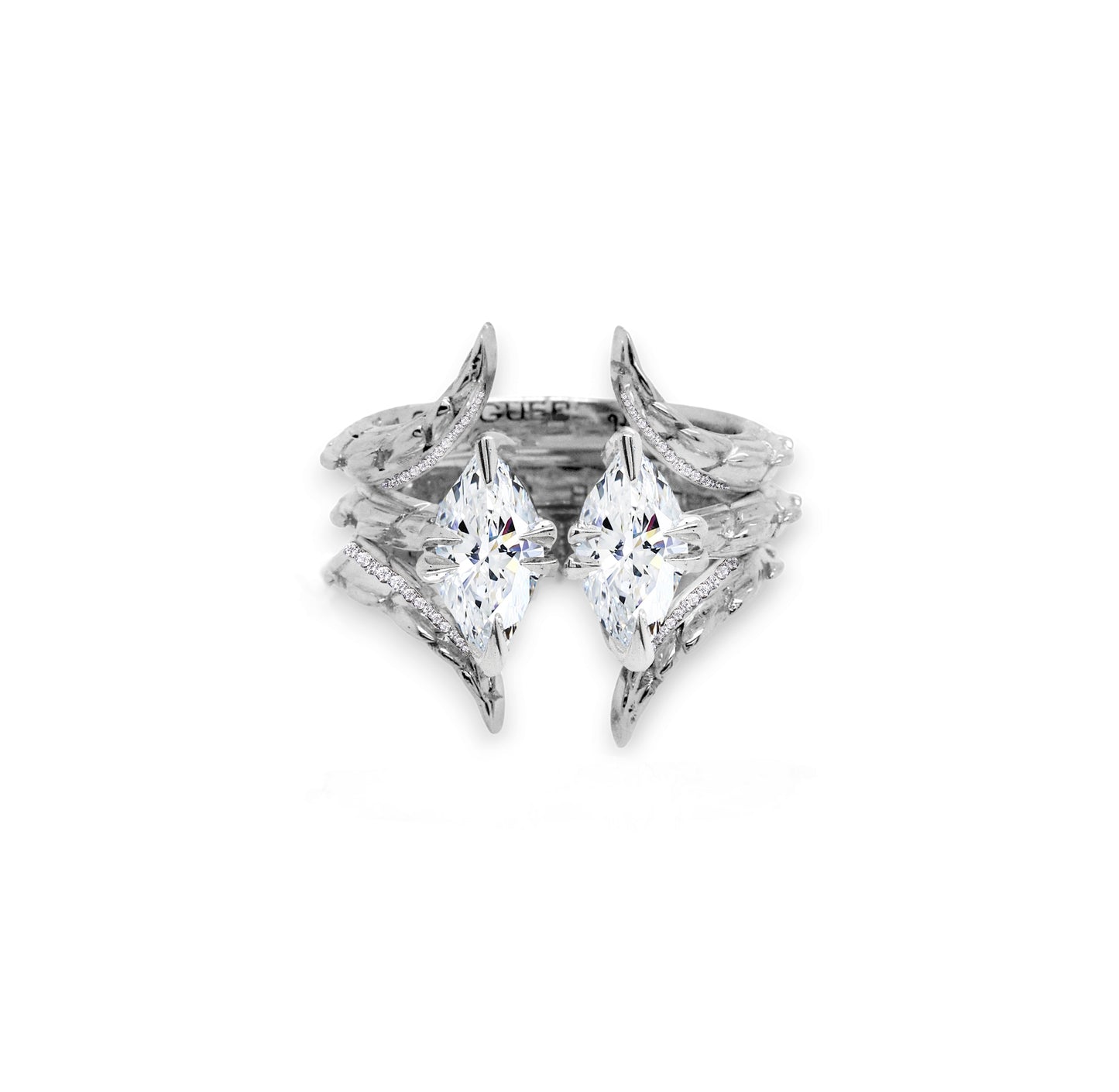 Croc Tail Forked Wedding Band in 18ct White Gold with Diamonds
