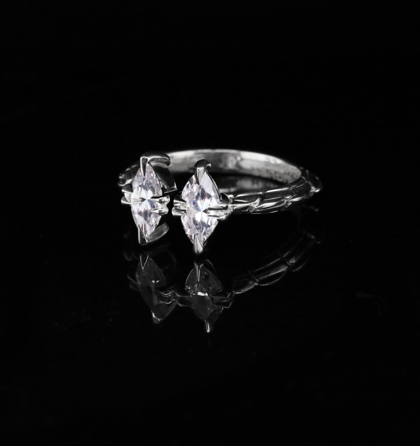 Toi E Moi Croc Tail Ring With Twin Marquis Cut Diamonds in 18ct White Gold