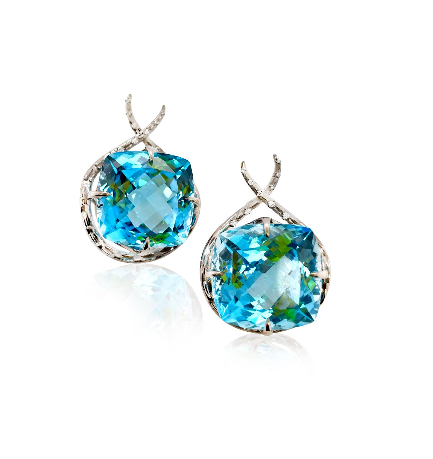 One of a Kind 70ct Topaz and Diamond Croc Drop earrings in 18ct white gold