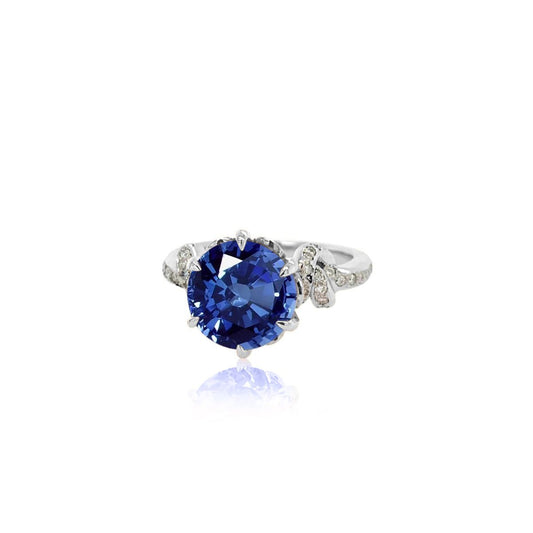 Forget Me Knot Ring with Ceylon Sapphire in Platinum