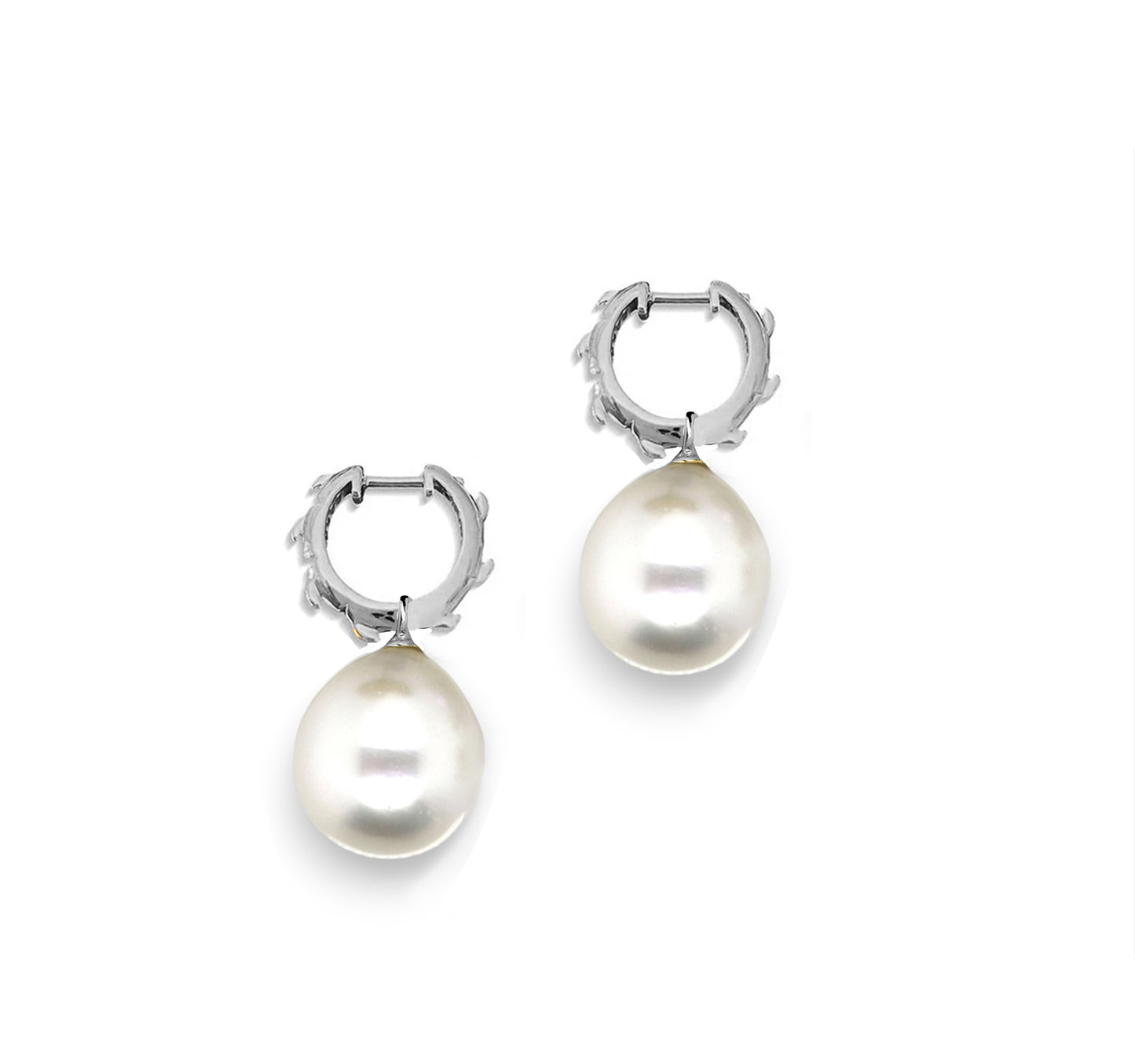 Croc Tail Huggies with South Sea Pearls in 18ct White Gold