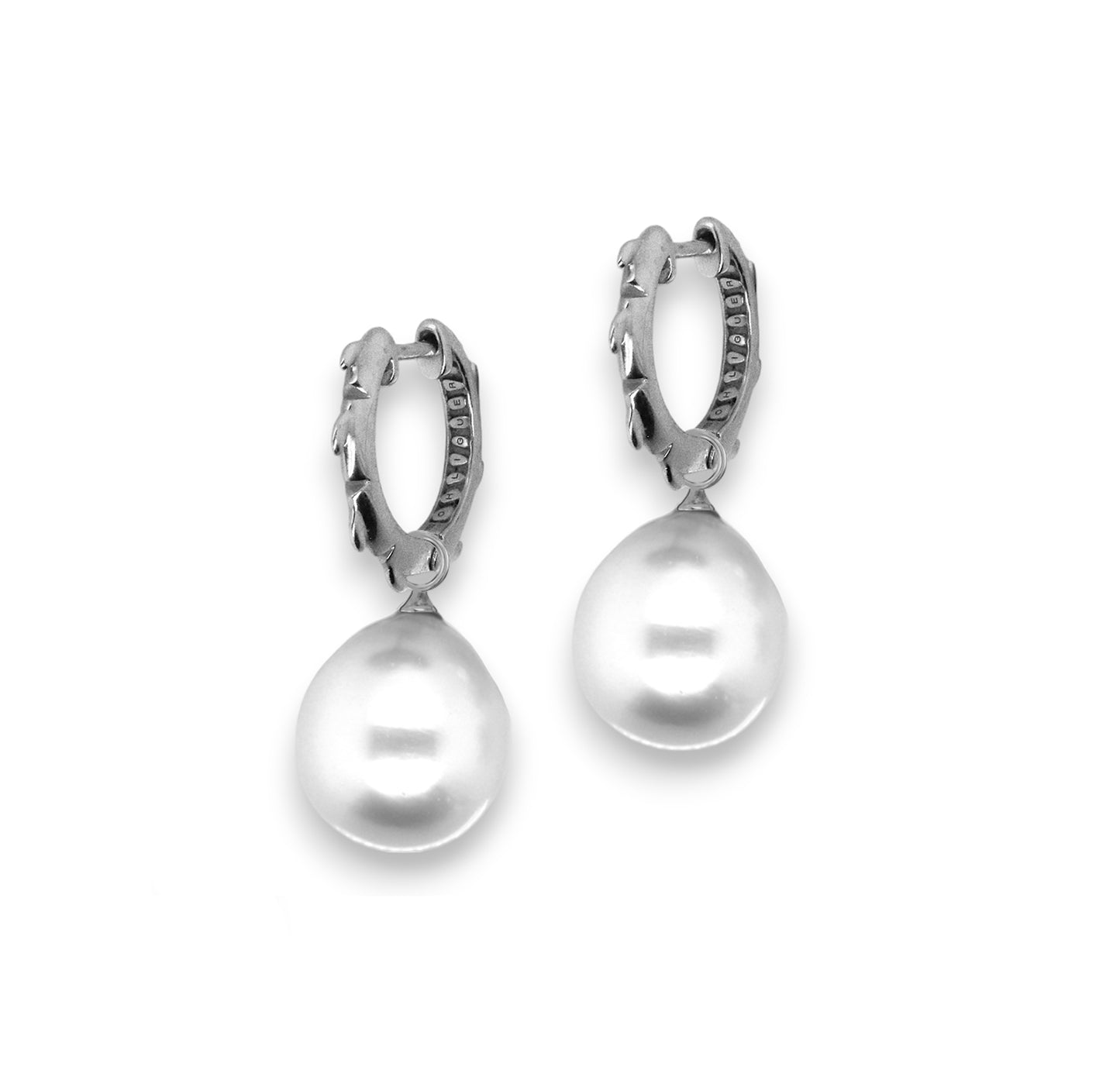 Croc Tail Huggies with South Sea Pearls in 18ct White Gold