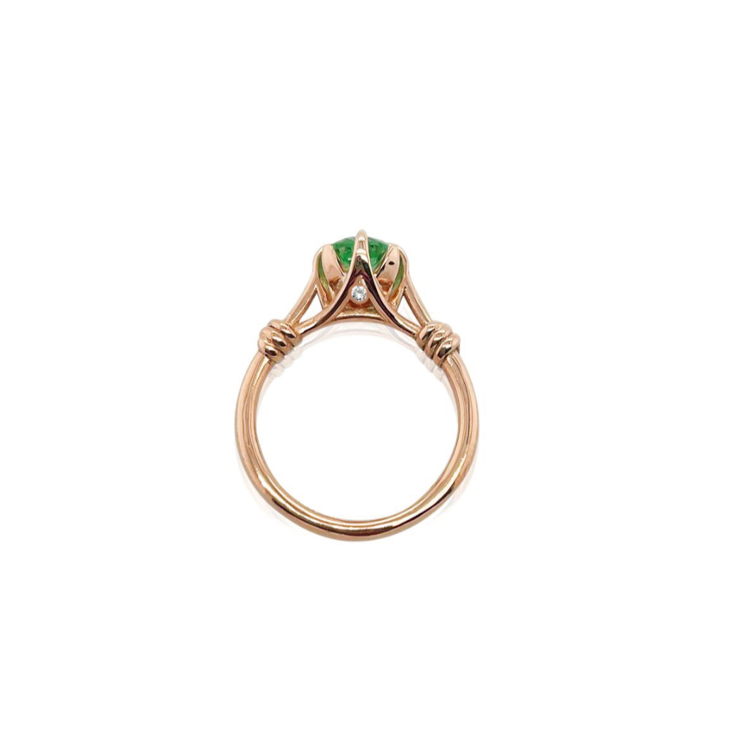 1ct Forget Me Knot Round Emerald with petals and diamonds in 18ct rose gold
