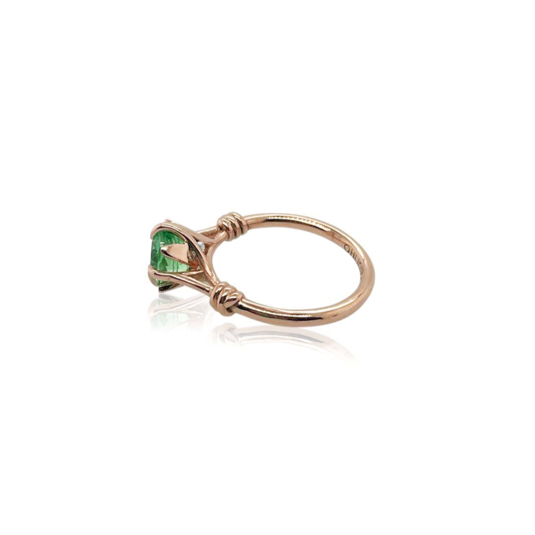 1ct Forget Me Knot Round Emerald with petals and diamonds in 18ct rose gold
