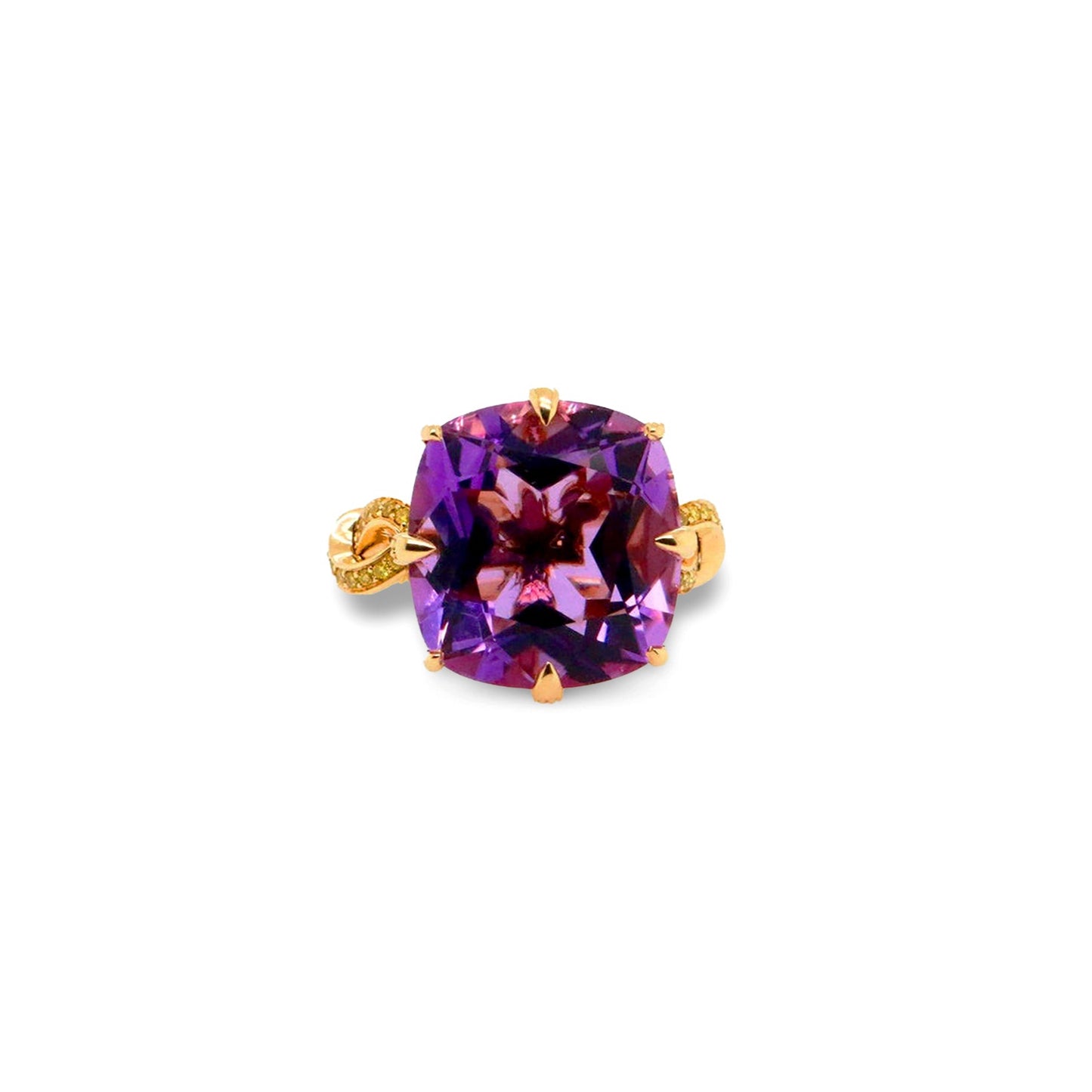 Forget Me Knot Amethyst and Yellow Diamond ring in 18ct Yellow Gold