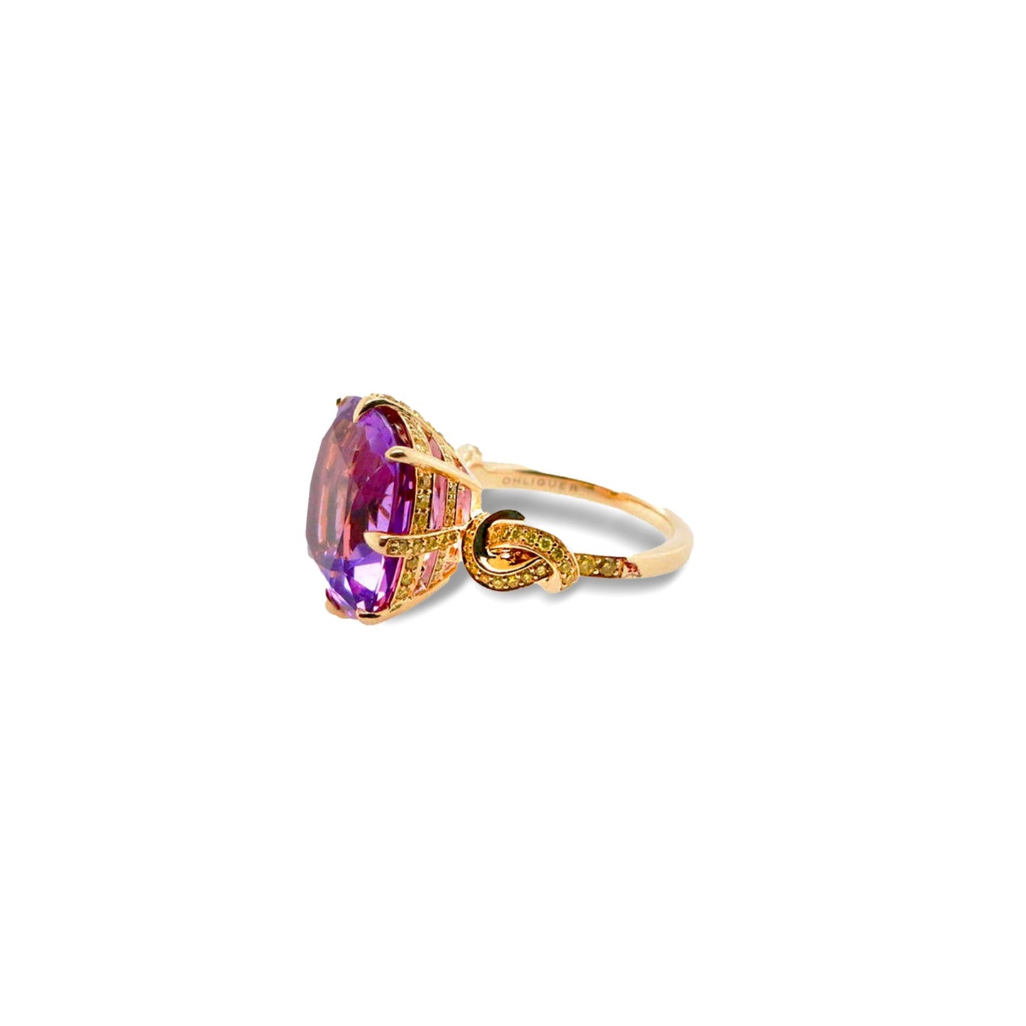 Forget Me Knot Amethyst and Yellow Diamond ring in 18ct Yellow Gold