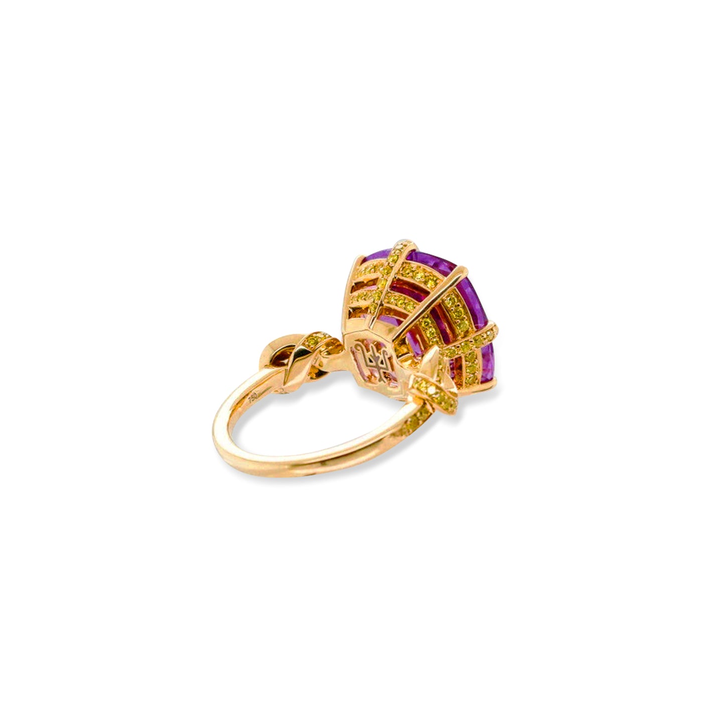 Forget Me Knot Amethyst and Yellow Diamond ring in 18ct Yellow Gold