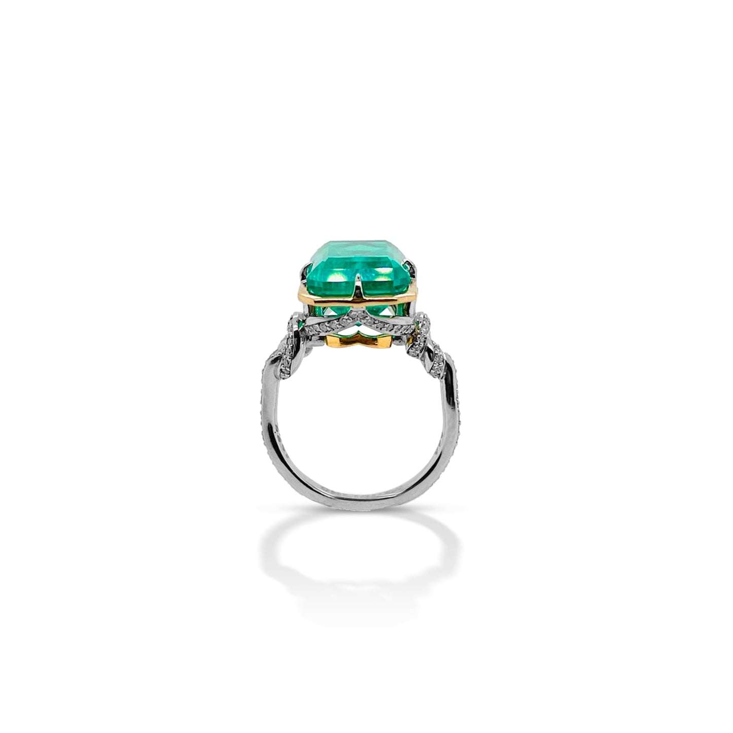 One of a Kind 8ct Forget Me Knot Emerald ring in 22ct Yellow Gold & Platinum