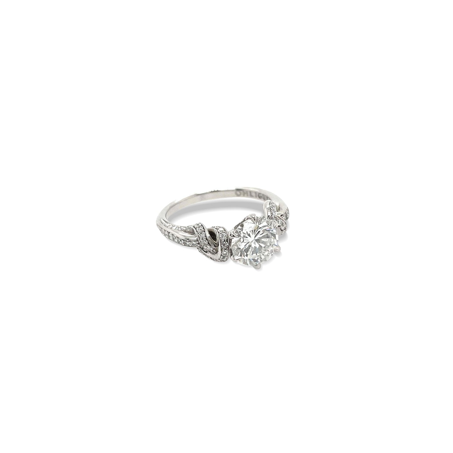 Forget Me Knot Round Brilliant Cut Diamond Ring in Platinum