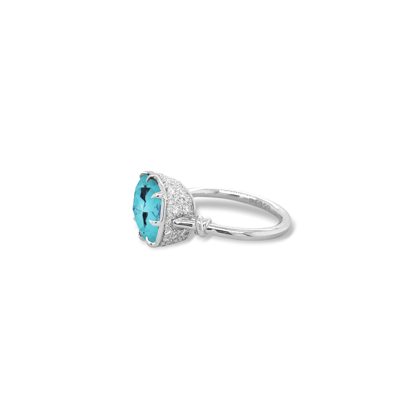 One of a Kind Forget Me Knot Ring with 5ct Paraiba in 18ct White Gold