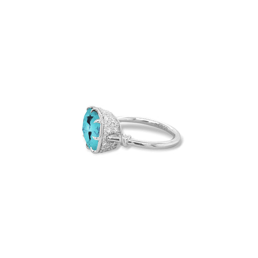 Forget Me Knot Ring with Paraiba in 18ct White Gold