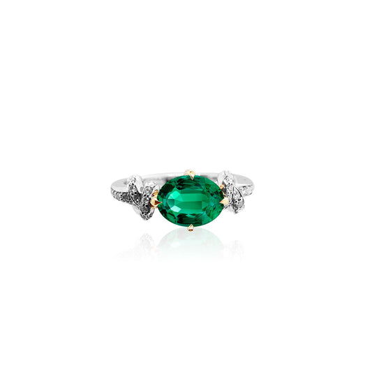 Forget Me Knot Tsavorite Garnet ring with Diamonds in 18ct Yellow Gold and Platinum