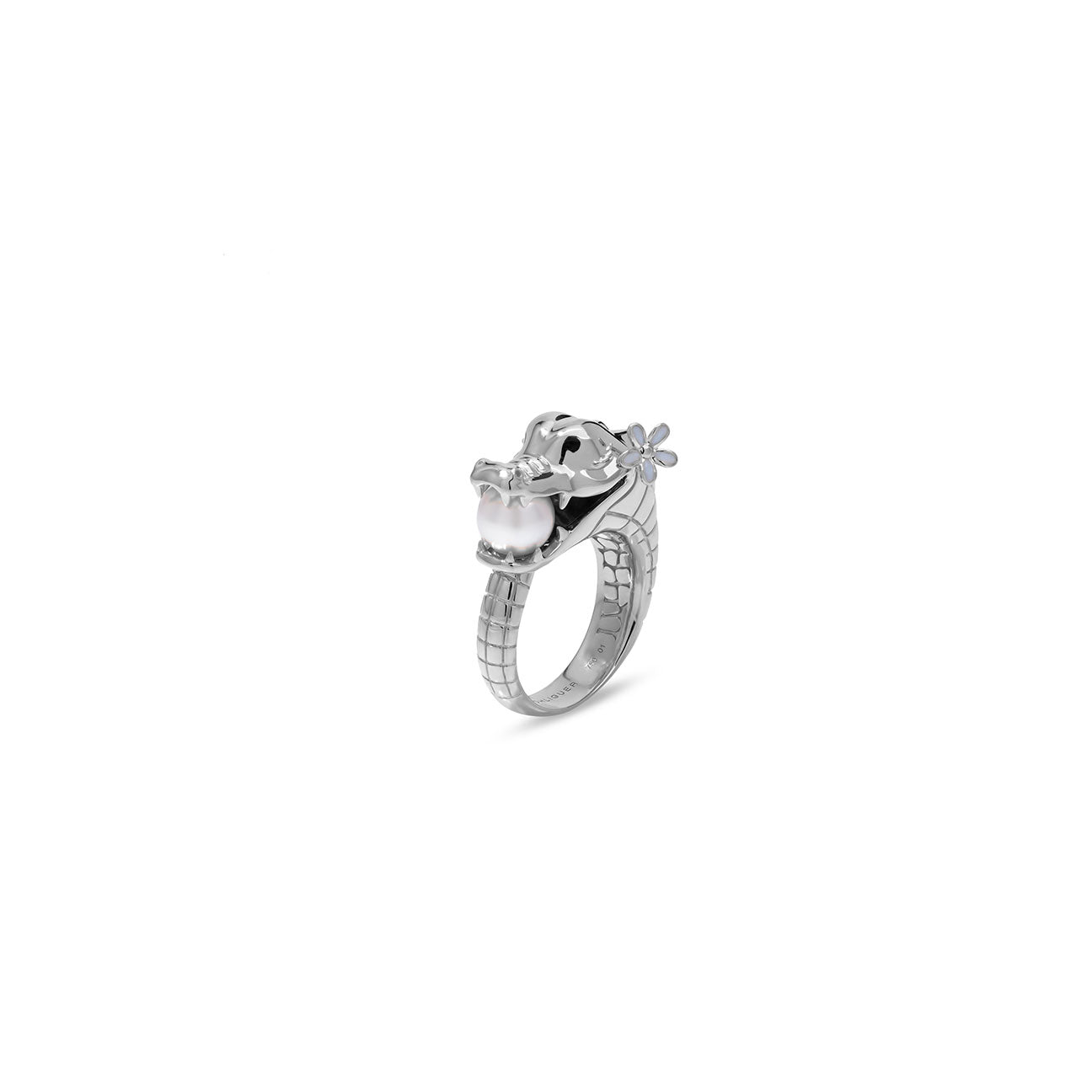 Croc ring with Australian Akoya Pearl in 18ct White Gold