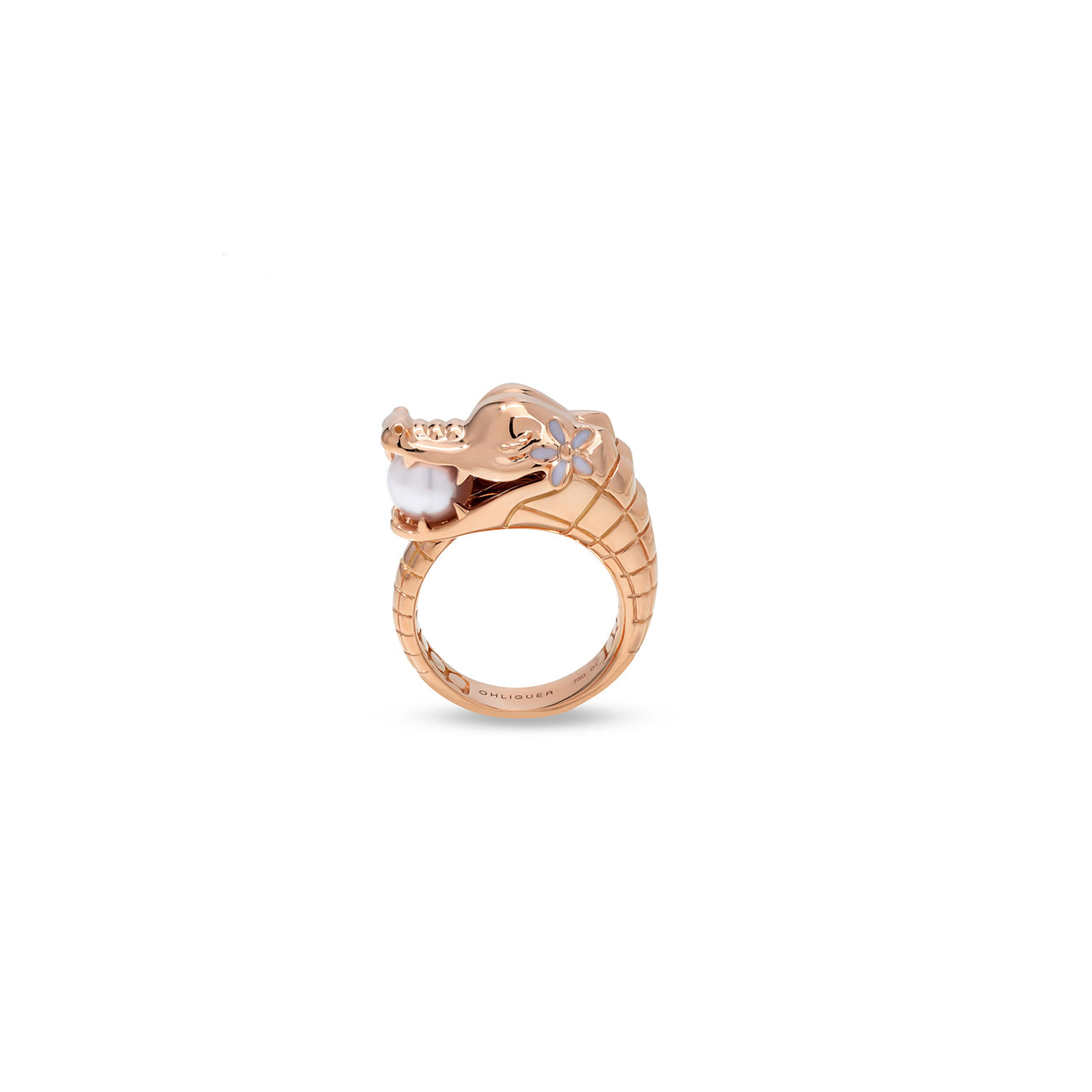 Croc ring with Australian Akoya Pearl in 18ct Rose Gold