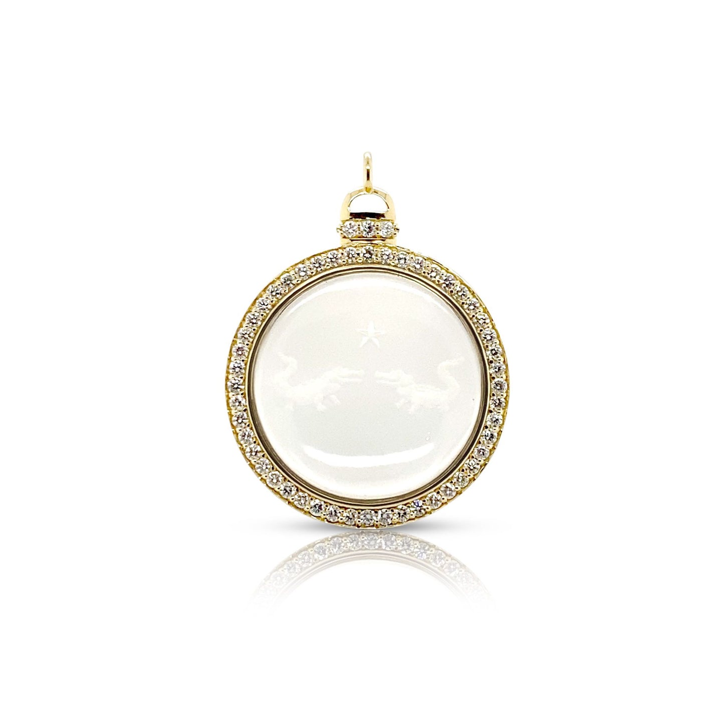 Lovers Croc Looking Glass Pendant in Diamonds, Rubies and Pink Sapphire