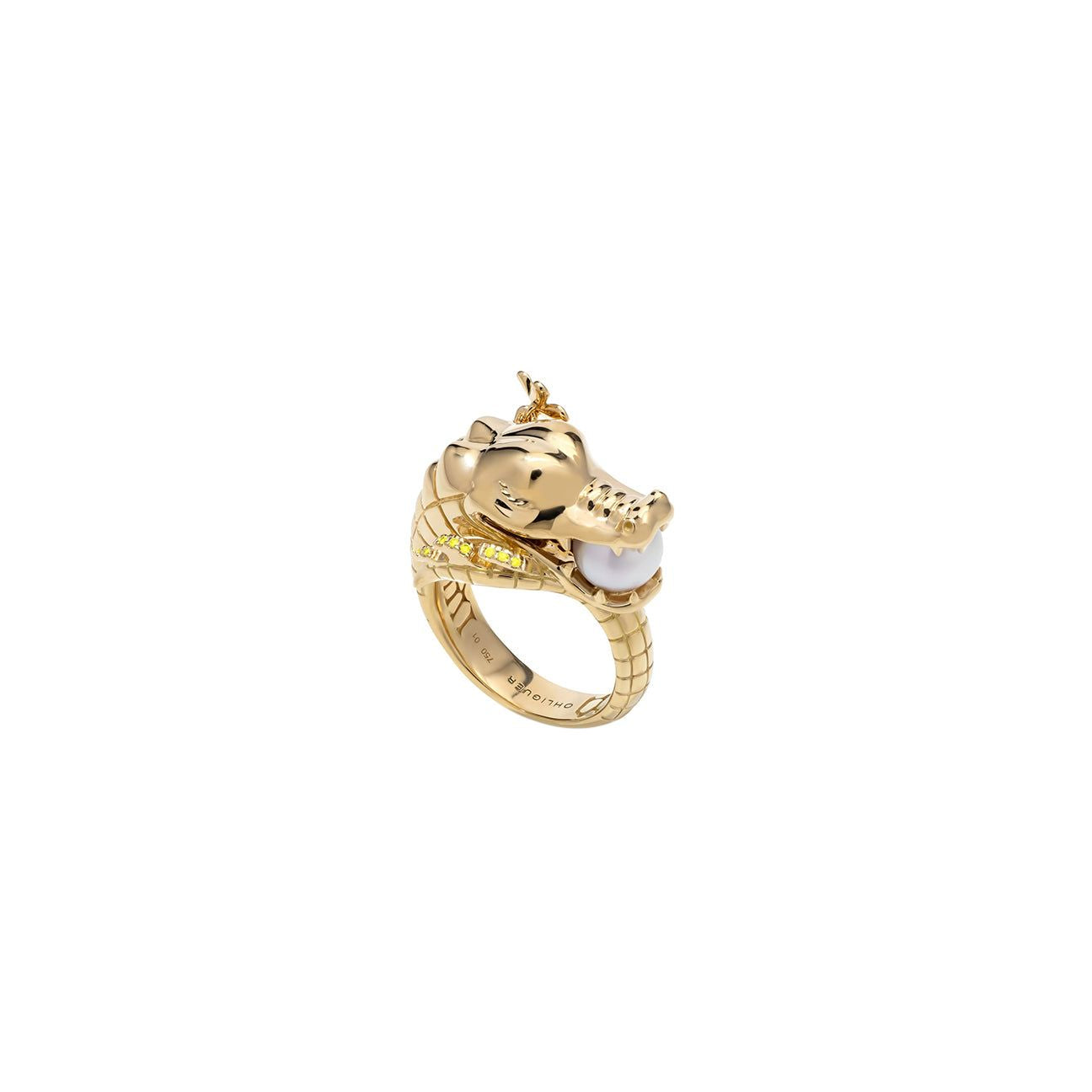 Croc ring with Australian Akoya Pearl in 18ct Yellow Gold