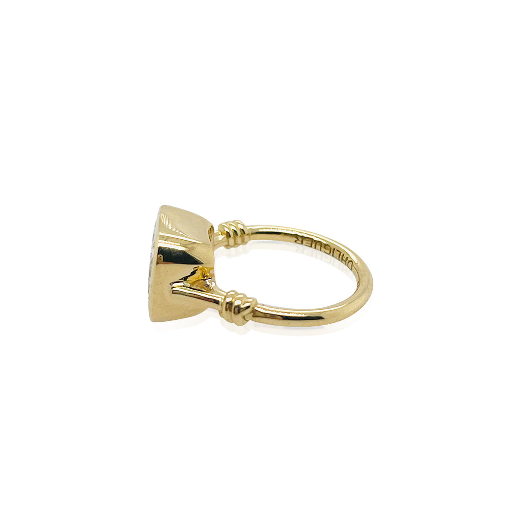 Forget Me Knot Cushion Cut Diamond ring in 18ct Yellow Gold