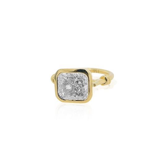 Forget Me Knot Cushion Cut Diamond ring in 18ct Yellow Gold