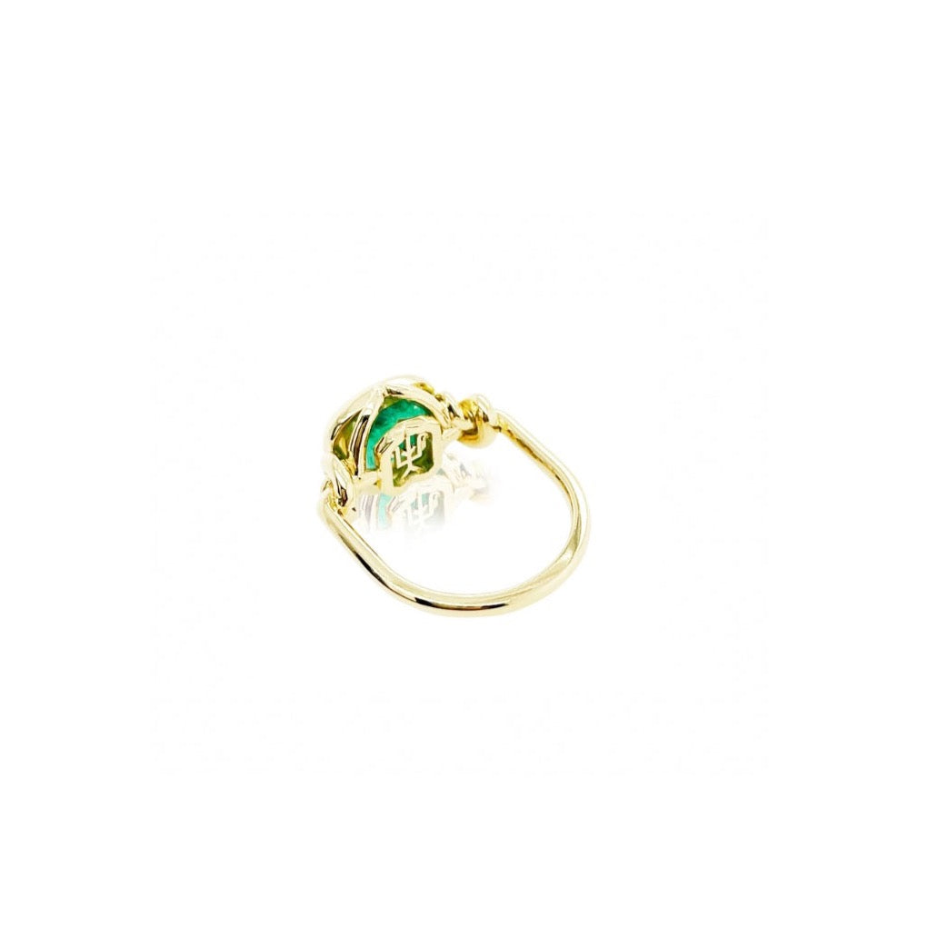 3ct Forget Me Knot ring with Cushion Cut Emerald in 18ct yellow gold
