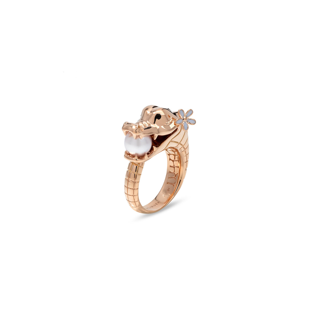 Croc ring with Australian Akoya Pearl in 18ct Rose Gold