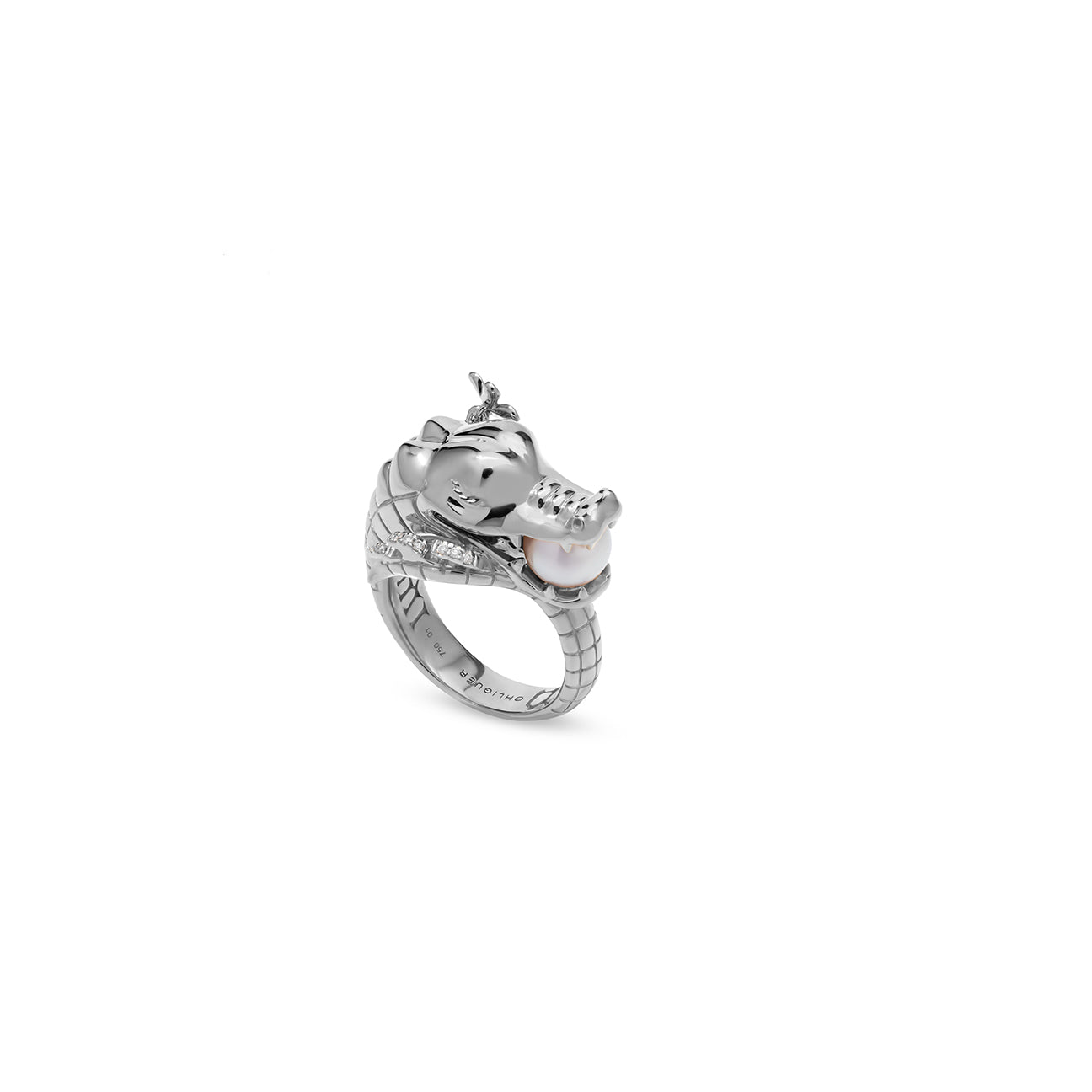 Croc ring with Australian Akoya Pearl in 18ct White Gold