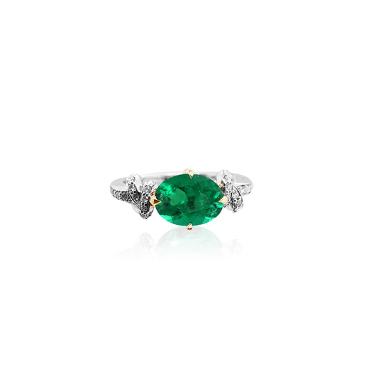 Forget Me Knot Emerald with Diamonds in 18ct Yellow Gold and Platinum