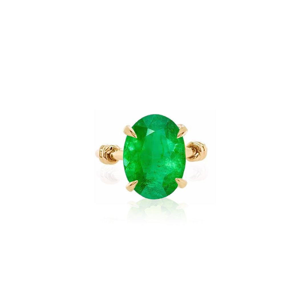 2ct Oval Cut Forget Me Knot Emerald Ring with diamonds in 18ct Yellow Gold