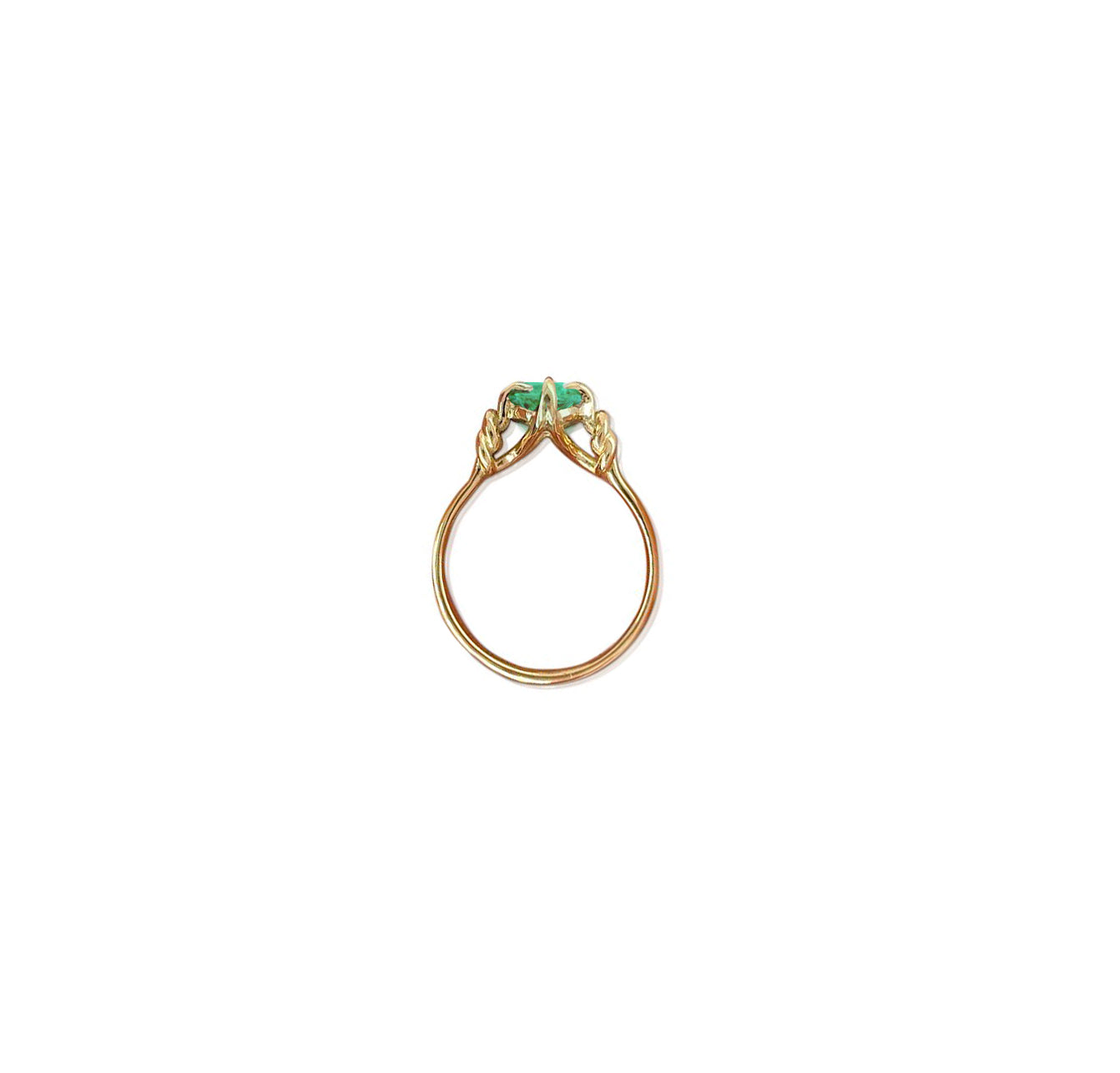 1ct Emerald Cut Emerald Reef Knot ring in 18ct Yellow Gold
