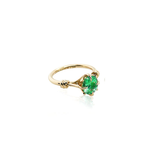 Forget Me Knot Emerald with petals and diamonds in 18ct yellow gold
