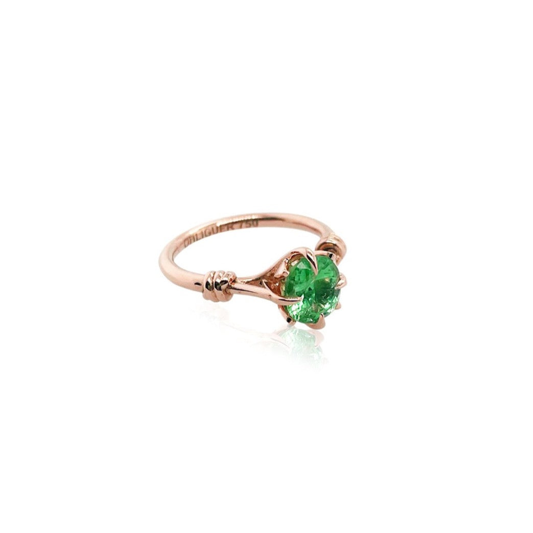 1ct Forget Me Knot Round Emerald with petals and diamonds in 18ct rose gold