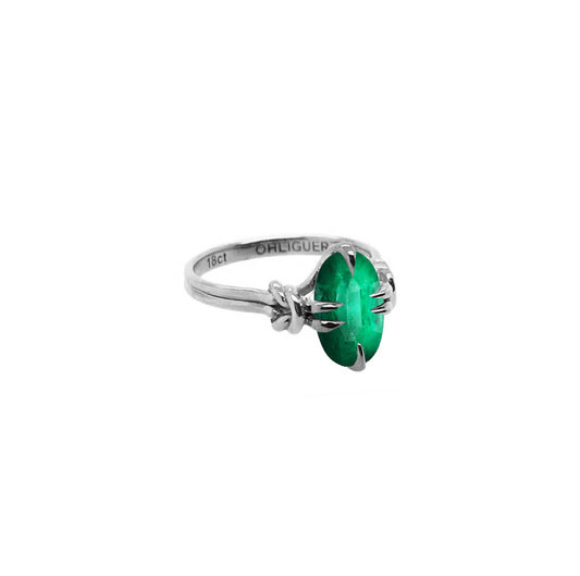 Emerald Cut Emerald  Reef Knot ring in 18ct White Gold