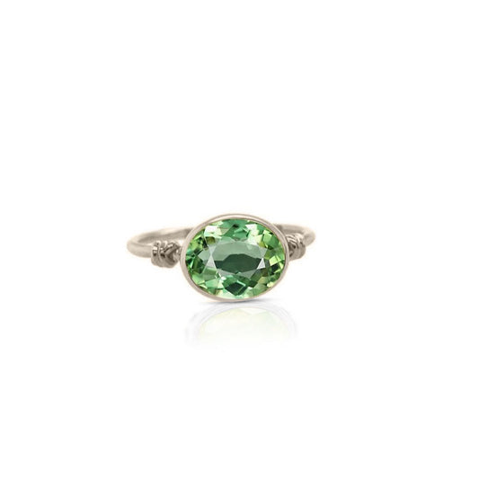 Love Knot ring in Green Tourmaline and 18ct White gold