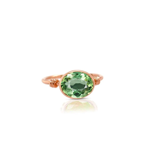 Love Knot ring in Green Tourmaline and 18ct Rose gold