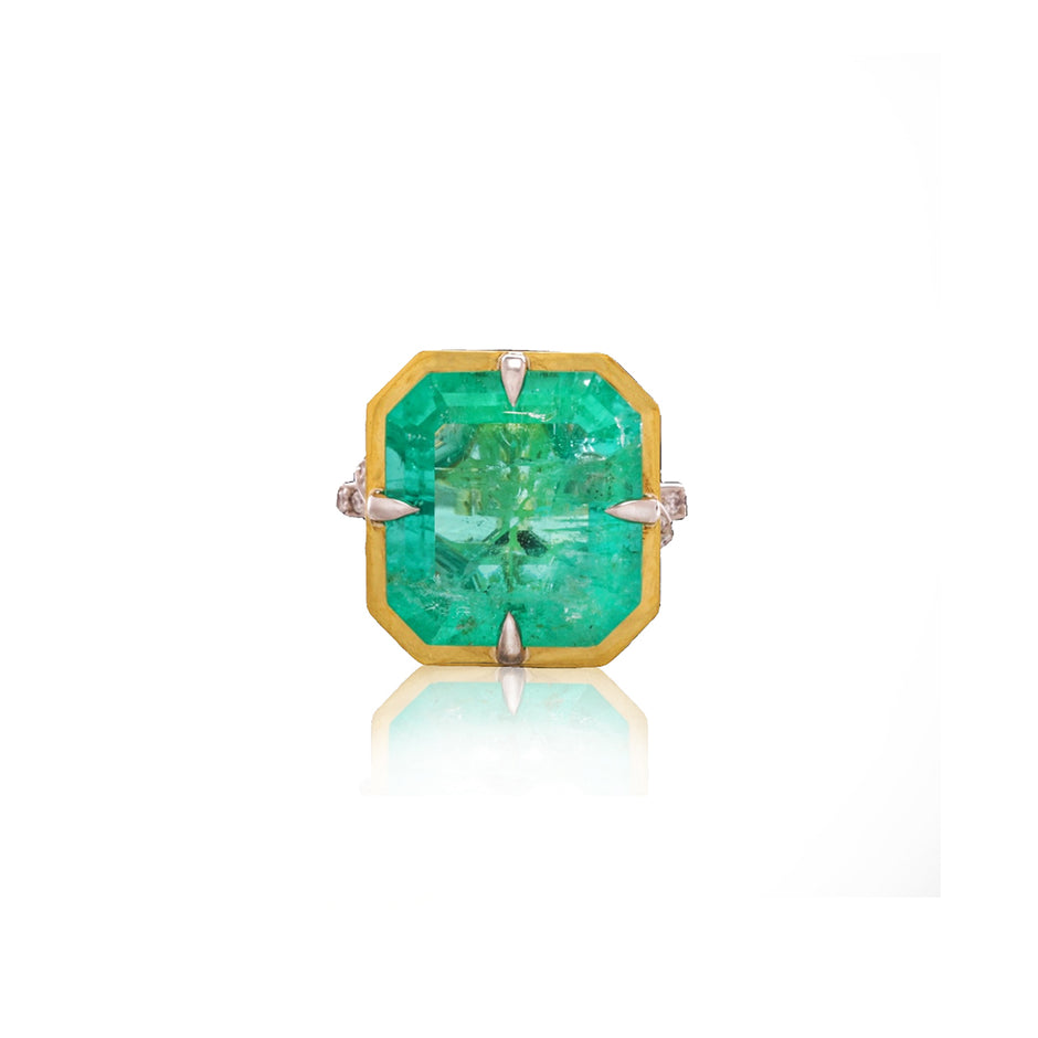 8.57ct Colombian Emerald Forget Me Knot ring in 22ct yellow gold and platinum