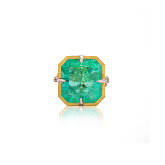 8.57ct Columbian Emerald Forget Me Knot ring in 22ct yellow gold and platinum