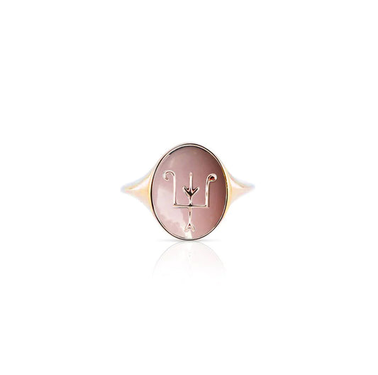 Namesake Signet ring in Pink Opal and 18ct Yellow gold