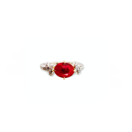 Forget Me Knot Ruby ring with Diamonds in 18ct Yellow Gold and Platinum