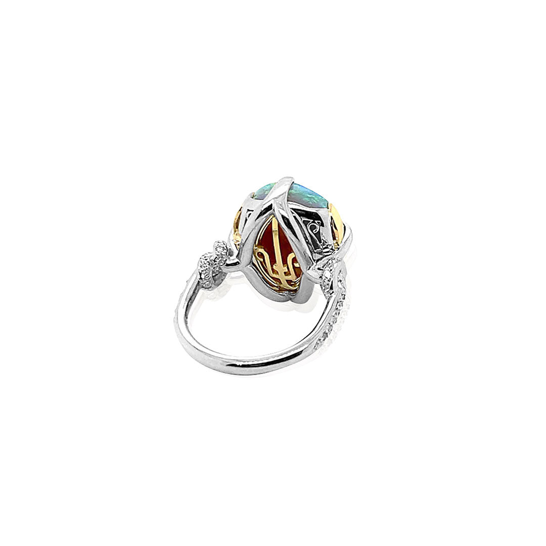 One of a Kind Galactic Forget Me Knot in Australian Black Opal Ring with diamonds