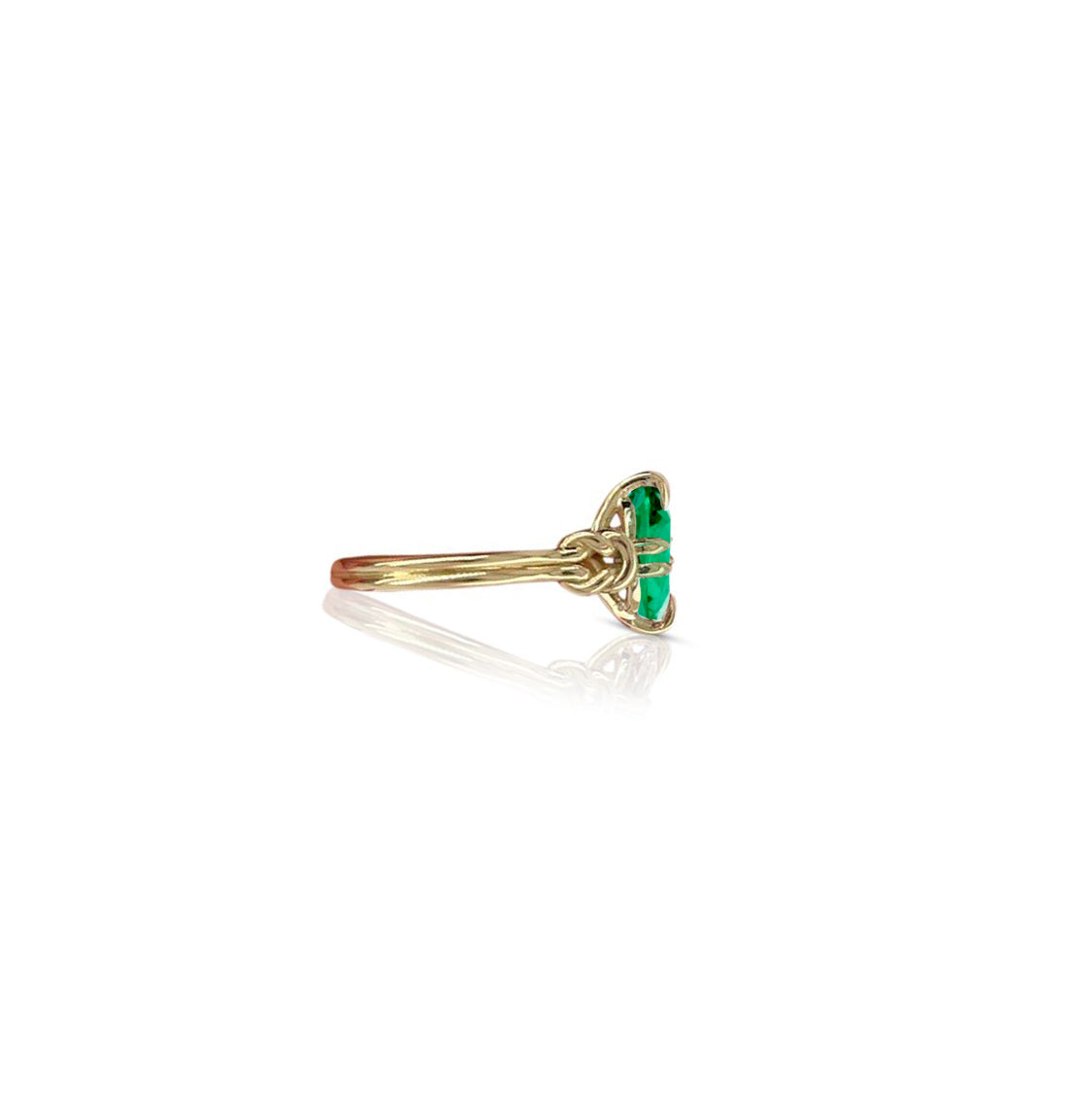 1ct Emerald Cut Emerald Reef Knot ring in 18ct Yellow Gold