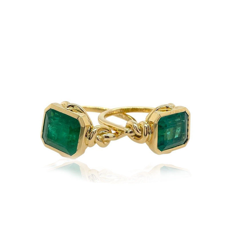 Forget Me Knot 5ct Emerald ring in 18ct yellow gold