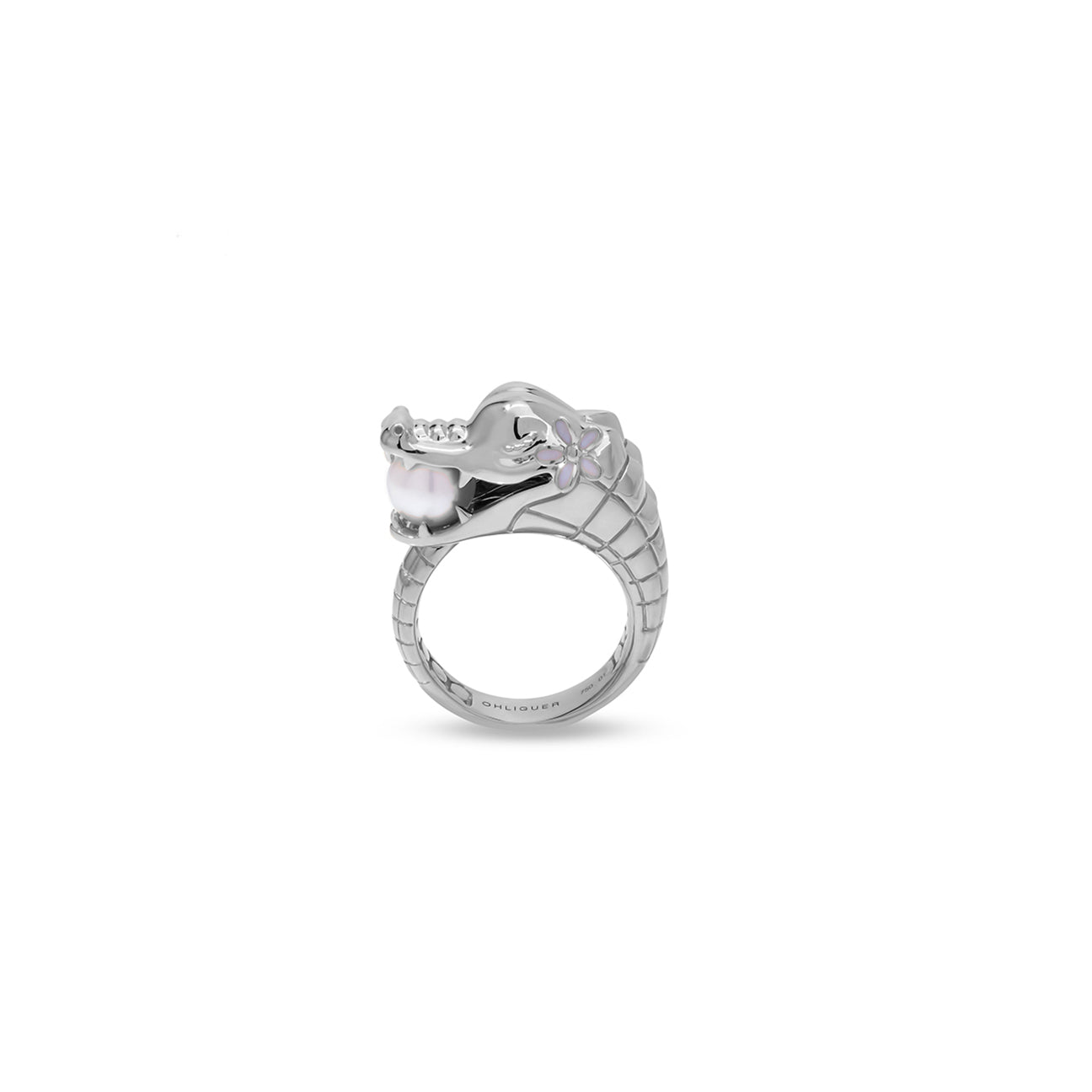 Croc ring with Australian Akoya Pearl in 18ct White Gold