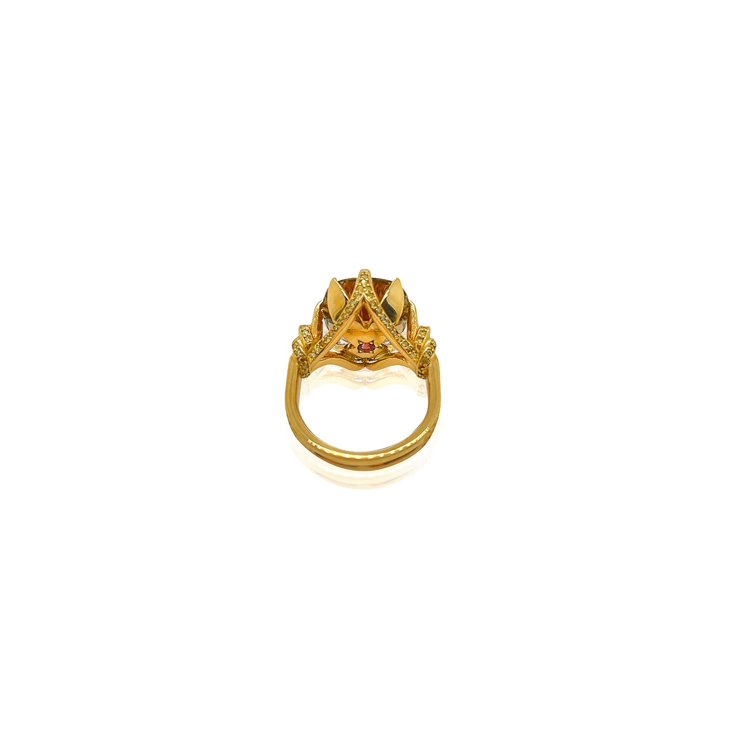 One of a Kind Reef Knot and Peach Tourmaline ring in 18ct Yellow Gold