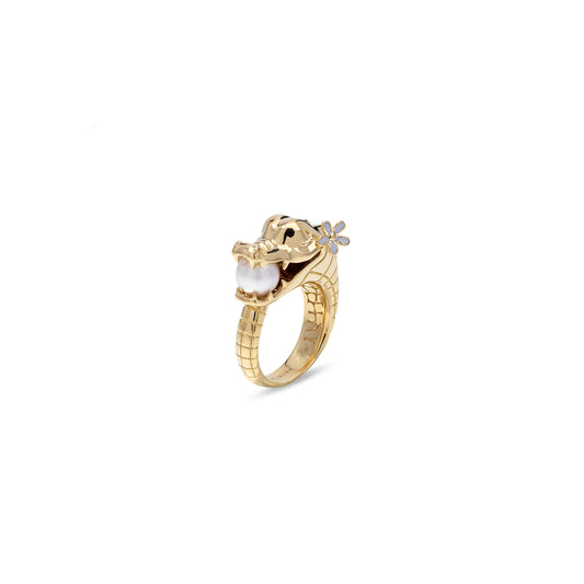Croc ring with Australian Akoya Pearl in 18ct Yellow Gold