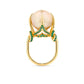 One of a Kind Golden South Sea Pearl & Emerald Forget Me Knot Ring in 18ct Yellow gold
