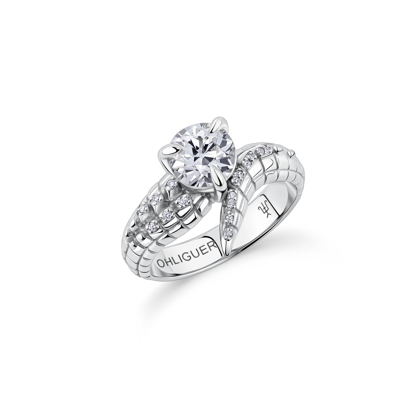 1.23ct Old European Cut Diamond Croc Tail Ring in 18ct White Gold