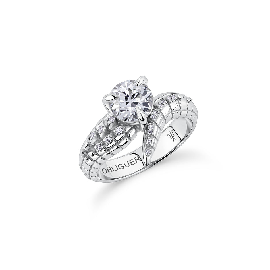 1.23ct Old European Cut Diamond Croc Tail Ring in 18ct White Gold