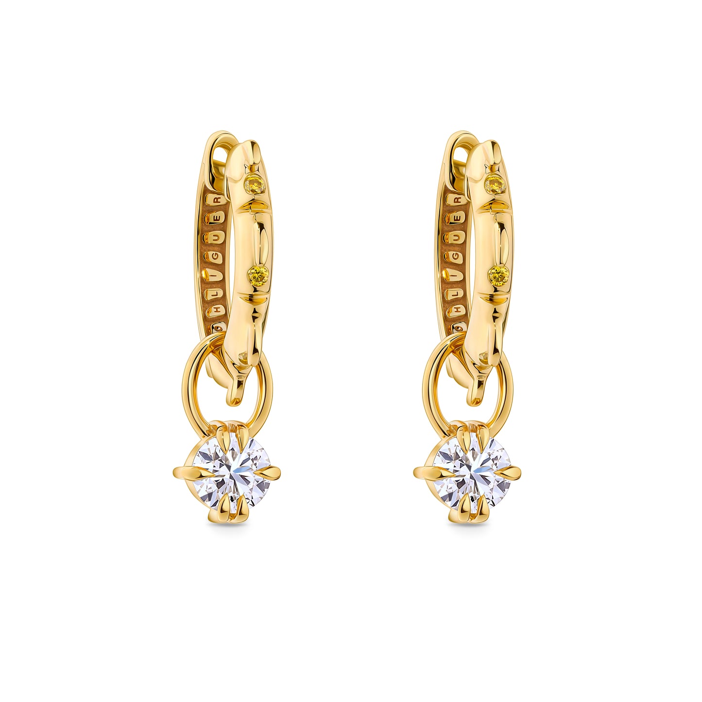 Croc Tail Yellow Diamond Huggies with Diamond Droplets